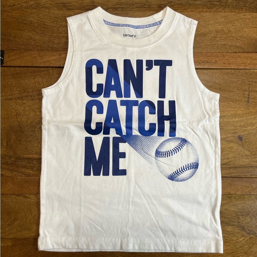 Carter's White and Blue Graphic Tank Top